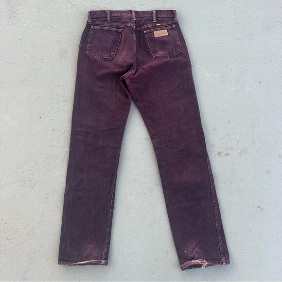 Vintage 90s Wrangler Maroon Plum Overdyed Cowboy Cut Acid Wash Jeans 33x36 13MWZ - Picture 3 of 6